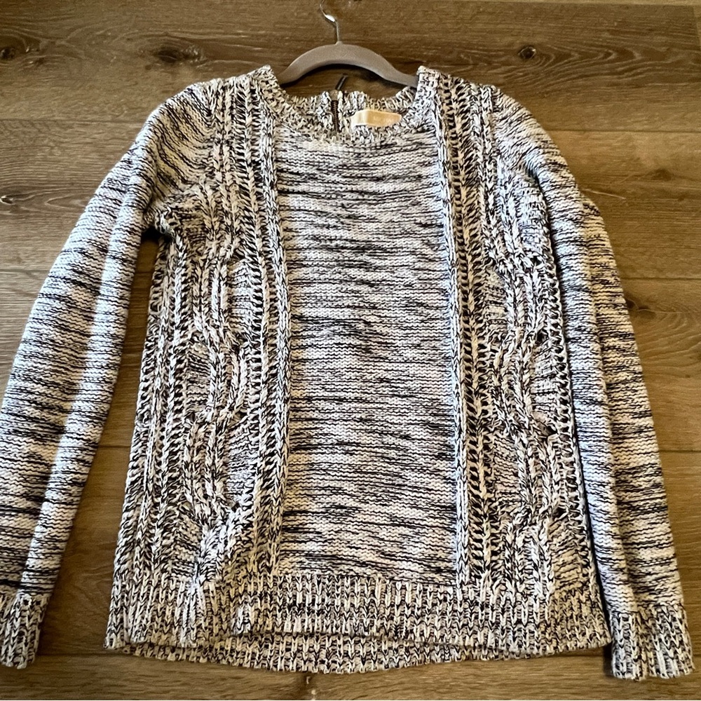 Michael Kors Black and White Open-Knit Sweater MK Back Zipper Size Small